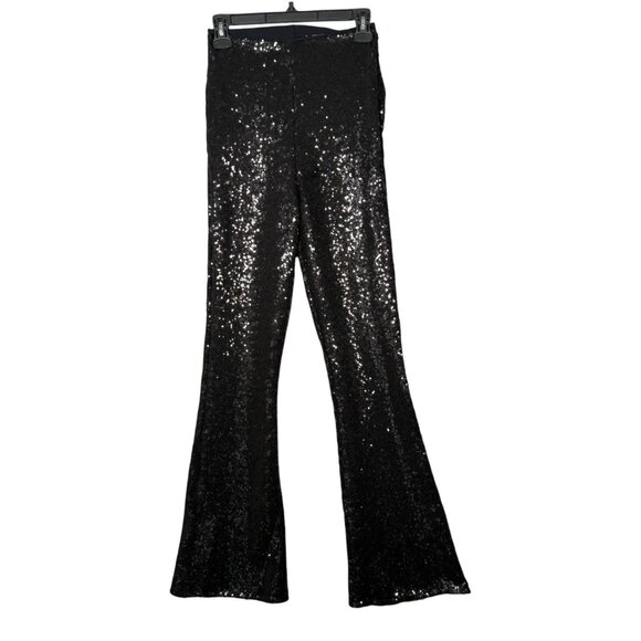Commando Black Sequin Flared Leggings Pants High Rise Glam NYE Party M - Picture 1 of 7